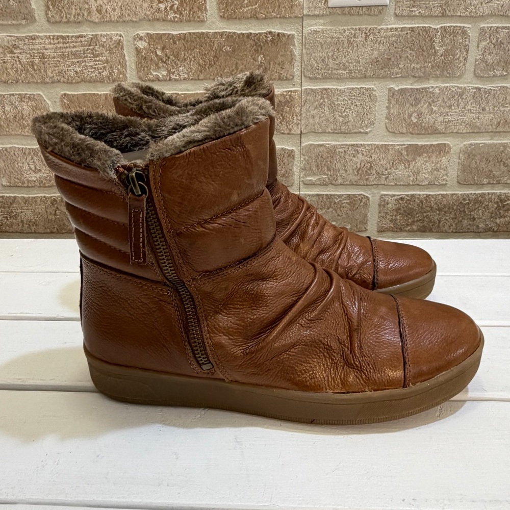 ALDO Cognac Brown Leather Fur-Lined Ankle Boots Size 10 | Cozy Winter Boots